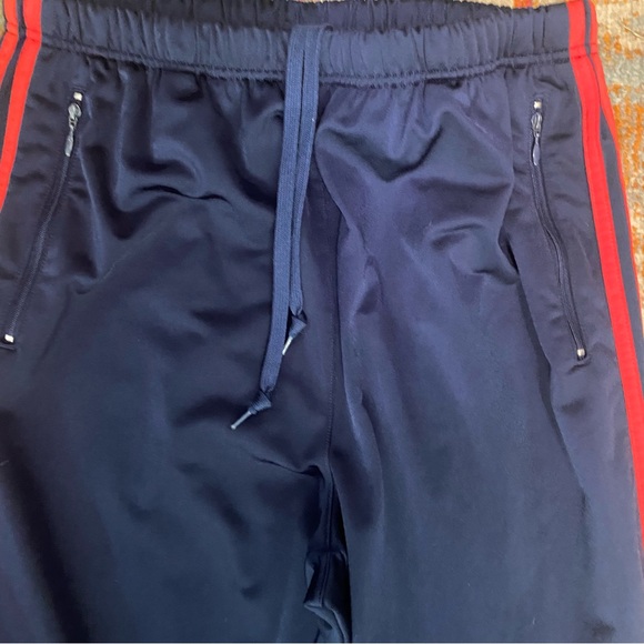 Adidas Three Stripes Navy Blue Red Stripes Warm Up Draw String Pants L - Picture 5 of 8